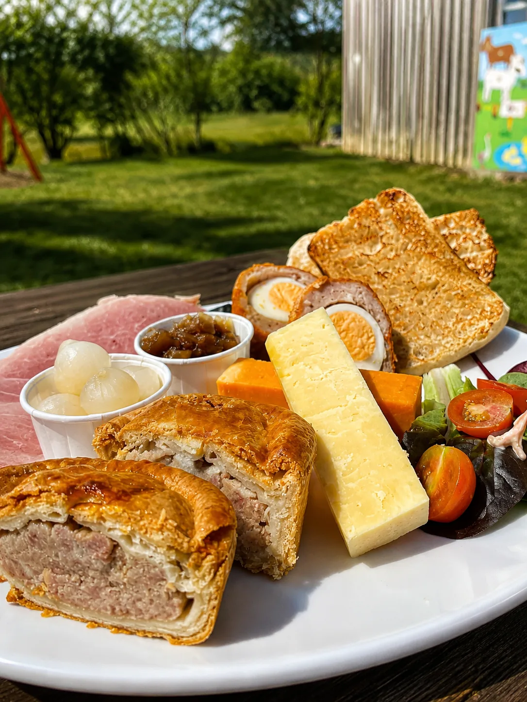A savoury sharing platter served outside